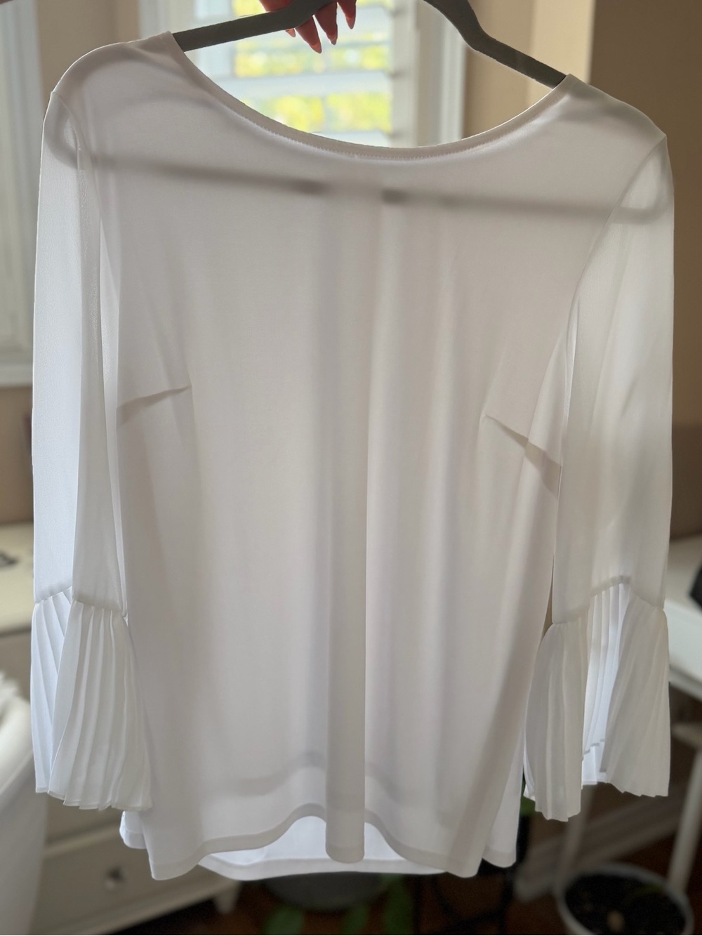 White Pleated Sleeve Women's Top